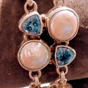 Vintage Sterling silver Three Stone Toggle design pattern Gemstone Bracelet.